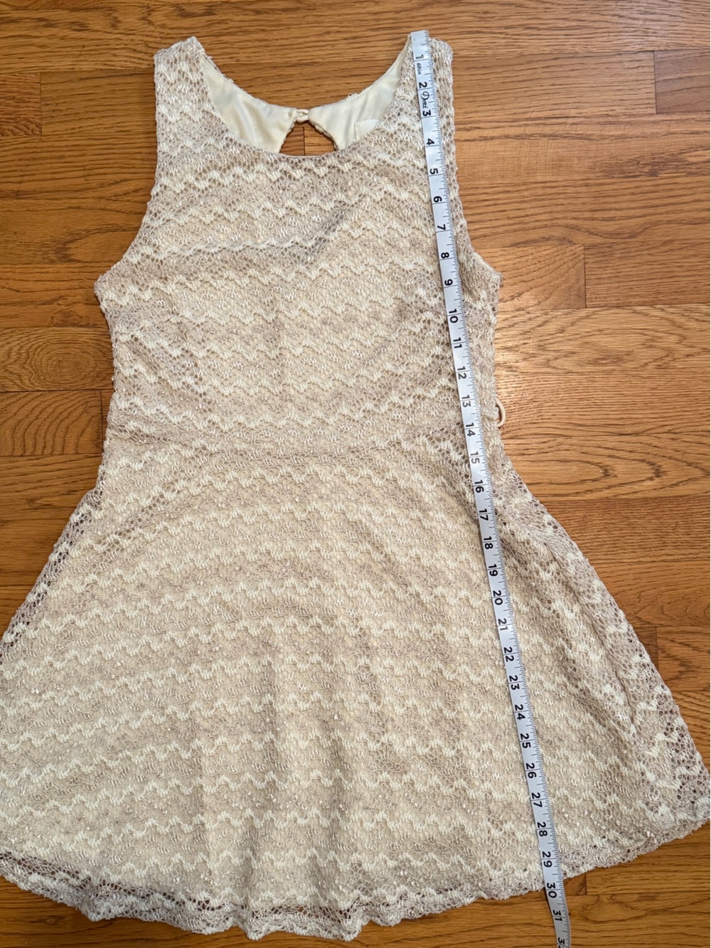 Sans Souci Cream Crochet Lace Fit & Flare Dress Size Large Juniors Boho Romantic - Picture 7 of 10